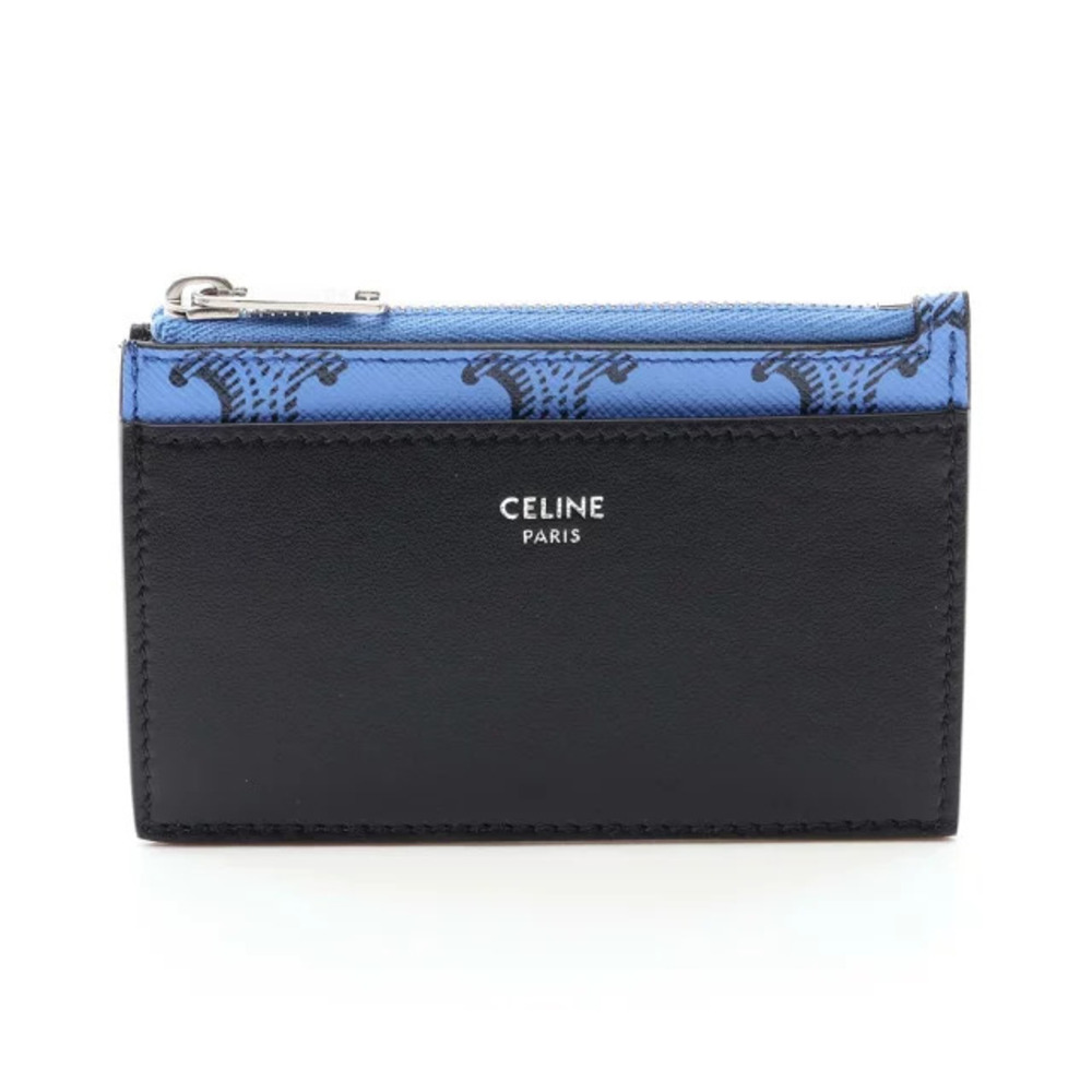 Celine Triomphe Card Case Wallet Coin Purse Wallet Leather Black Blue